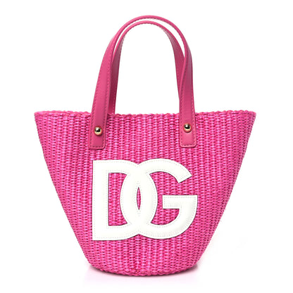 Dolce & Gabbana Woven Raffia Logo Tote Fuchsia 1 of 9