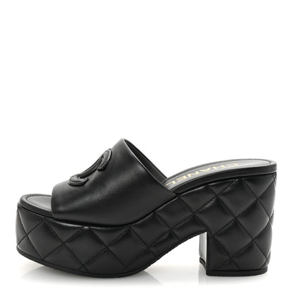 Chanel Lambskin Quilted CC Platform Mules 36 Black 1 of 10