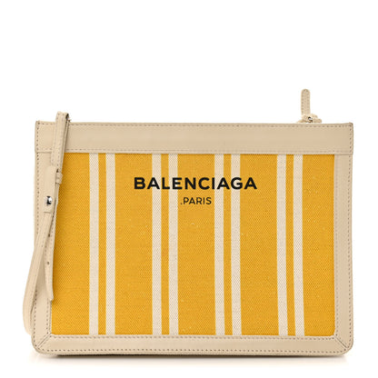 Balenciaga Cotton Canvas Striped Pochette Crossbody Bag Yellow 1 of 17