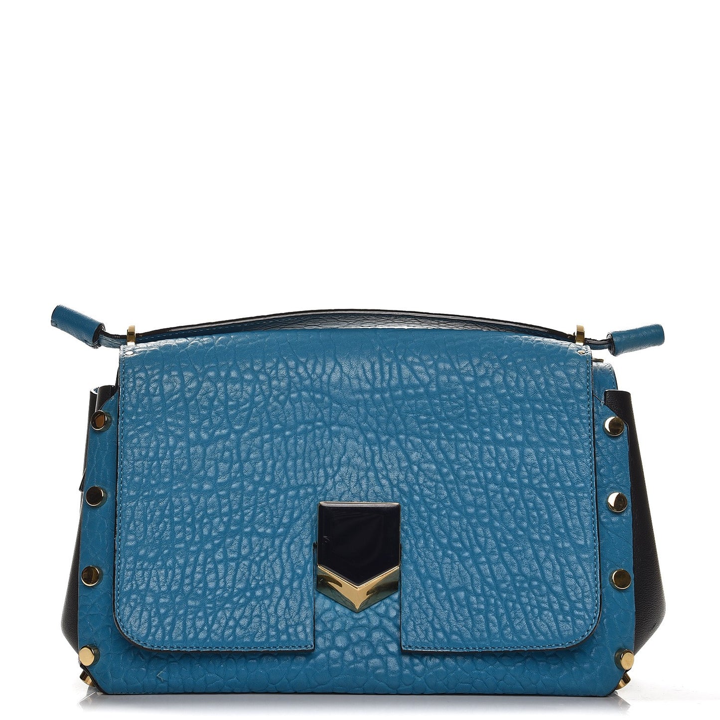 Nappa Grainy Leather Studded Lockett Shoulder Bag Robot Blue Black