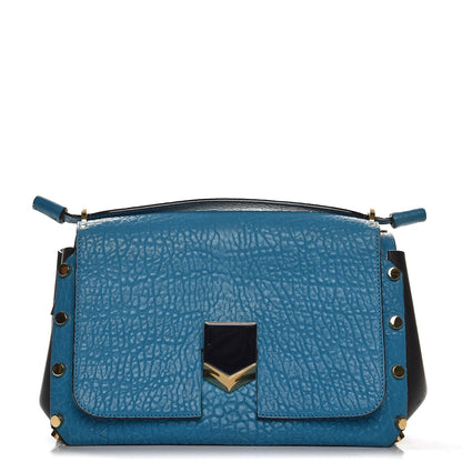 Jimmy Choo Nappa Grainy Leather Studded Lockett Shoulder Bag Robot Blue Black 2 of 10