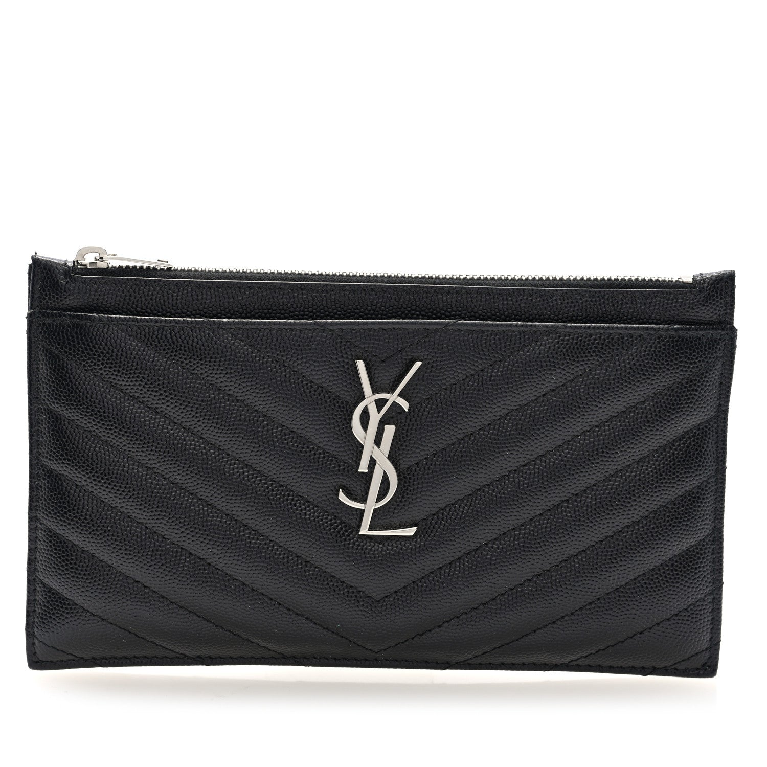 Saint Laurent Grain De Poudre Chevron Monogram Bill Pouch Black 1 of 8