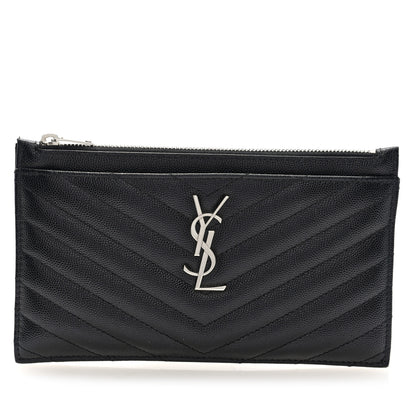 Saint Laurent Grain De Poudre Chevron Monogram Bill Pouch Black 1 of 8