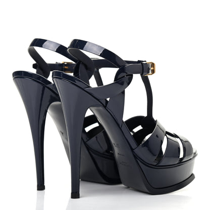 Saint Laurent Patent Tribute 105 Platform Sandals 37.5 Deep Marine 4 of 7