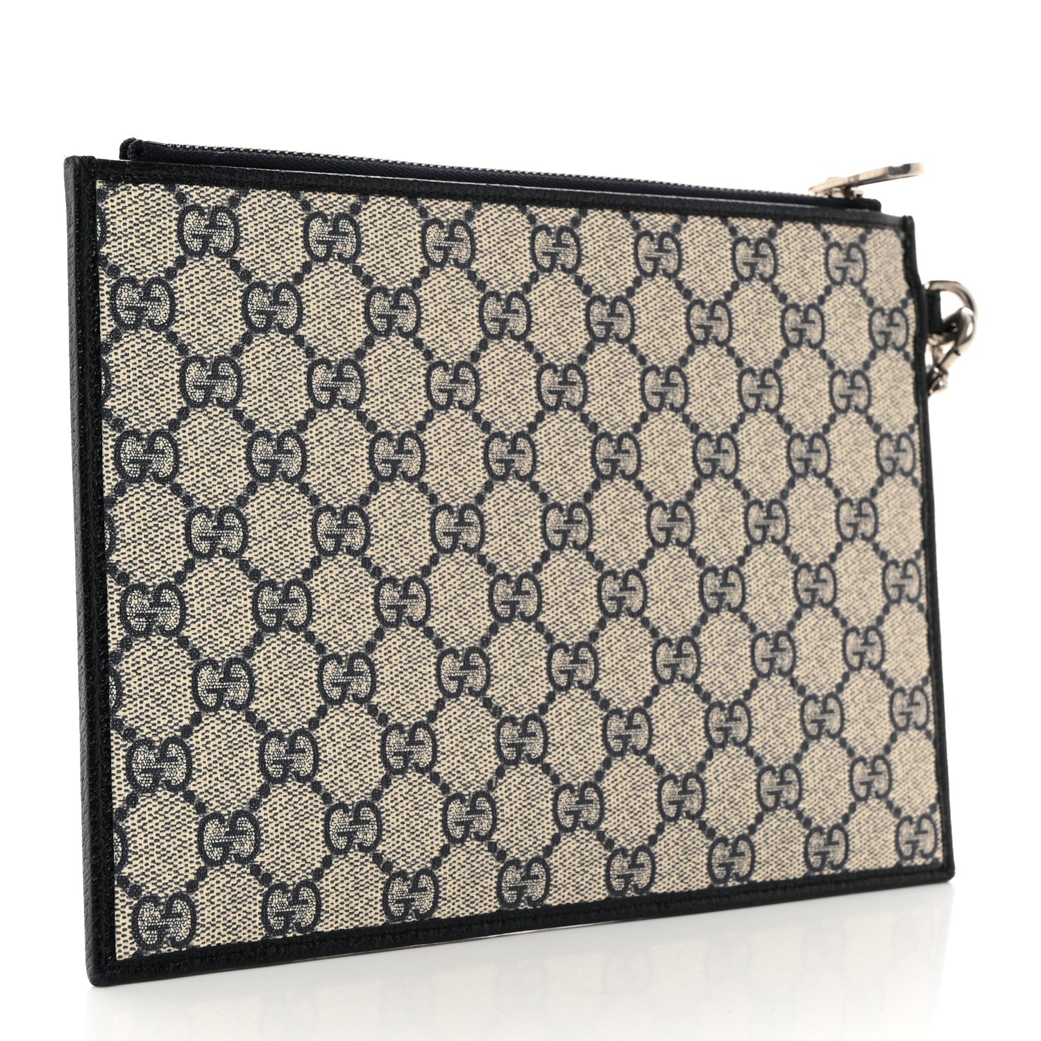 Gucci GG Supreme Monogram Textured Dollar Calfskin Web Ophidia Wristlet Pouch Beige Blue 3 of 9