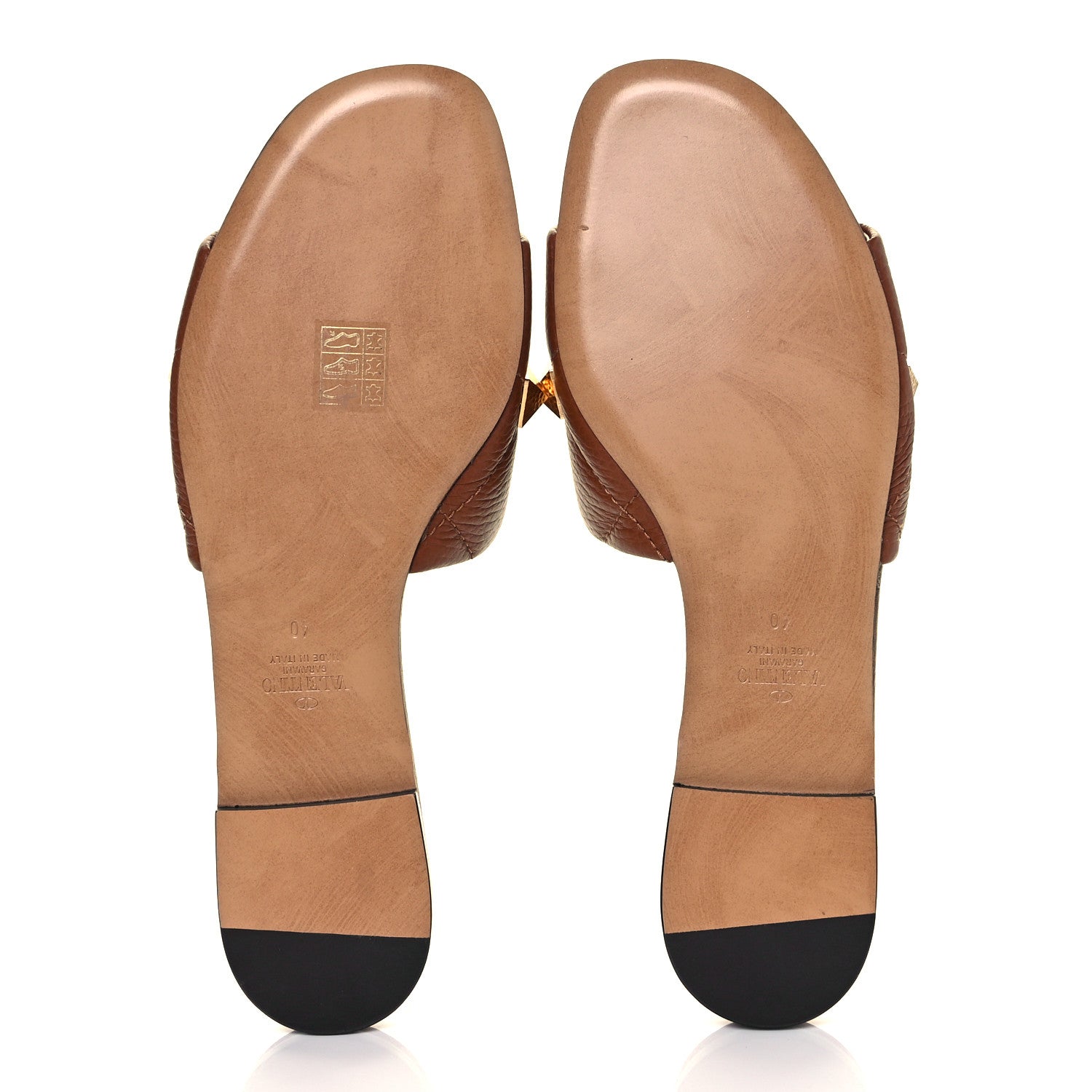Valentino Garavani Pebbled Calfskin Roman Stud Flat Slide Sandals 40 Saddle Brown 5 of 8