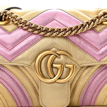 Gucci Metallic Calfskin Matelasse Mini GG Marmont Shoulder Bag Gold Pink 8 of 10