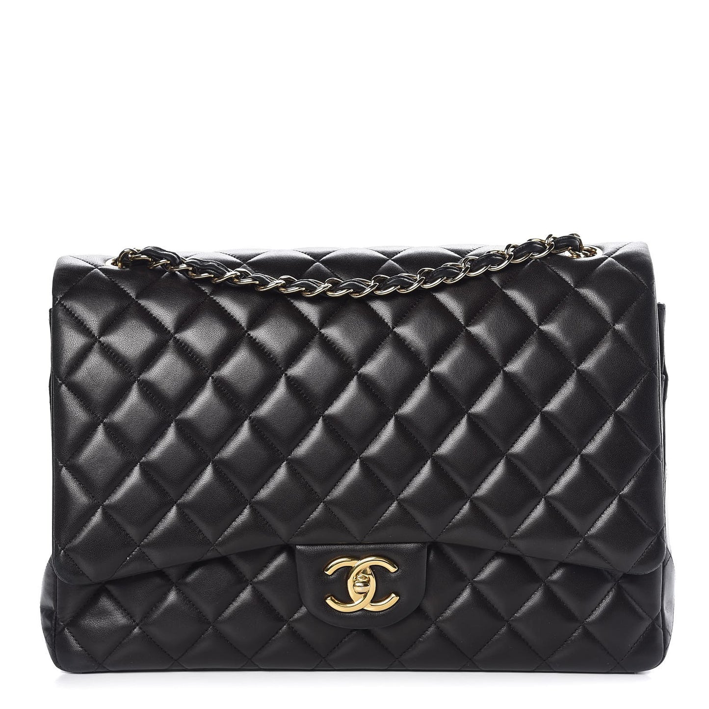 Lambskin Quilted Maxi Double Flap Black