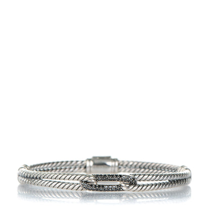 David Yurman Sterling Silver Black Diamond 7mm Petite Mini Loop Bracelet 1 of 7