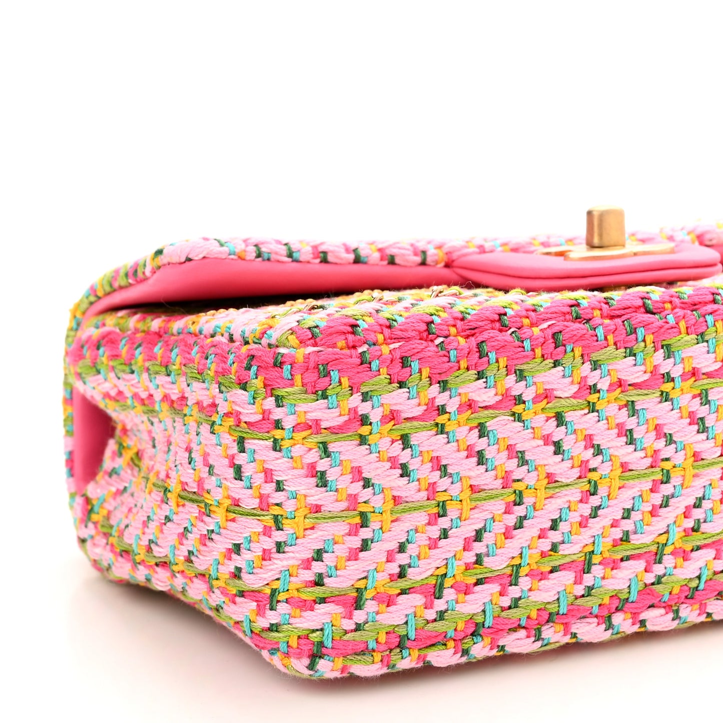 Cotton Mixed Fibers Woven Mini Rectangular Flap Pink Green