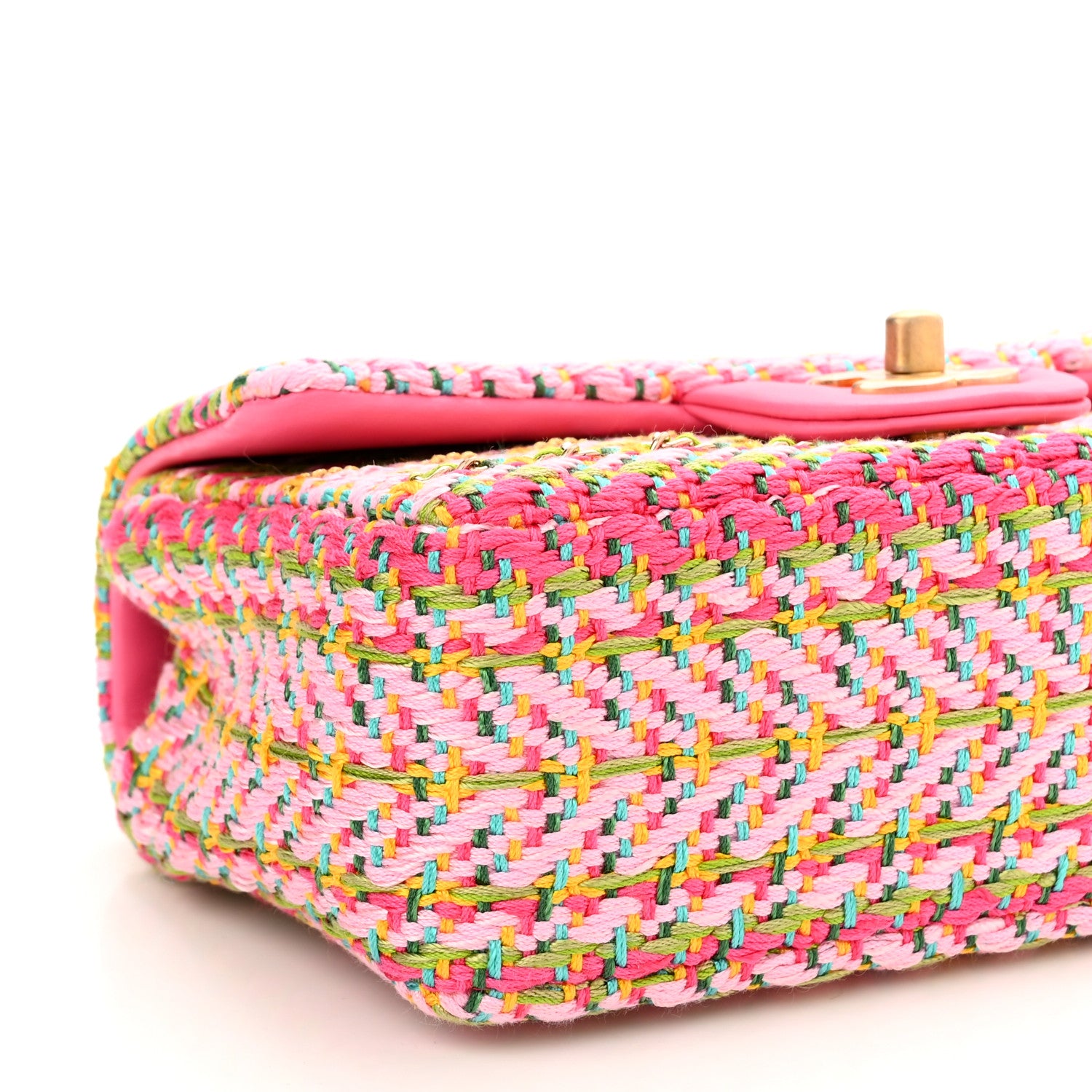 Chanel Cotton Mixed Fibers Woven Mini Rectangular Flap Pink Green 9 of 10