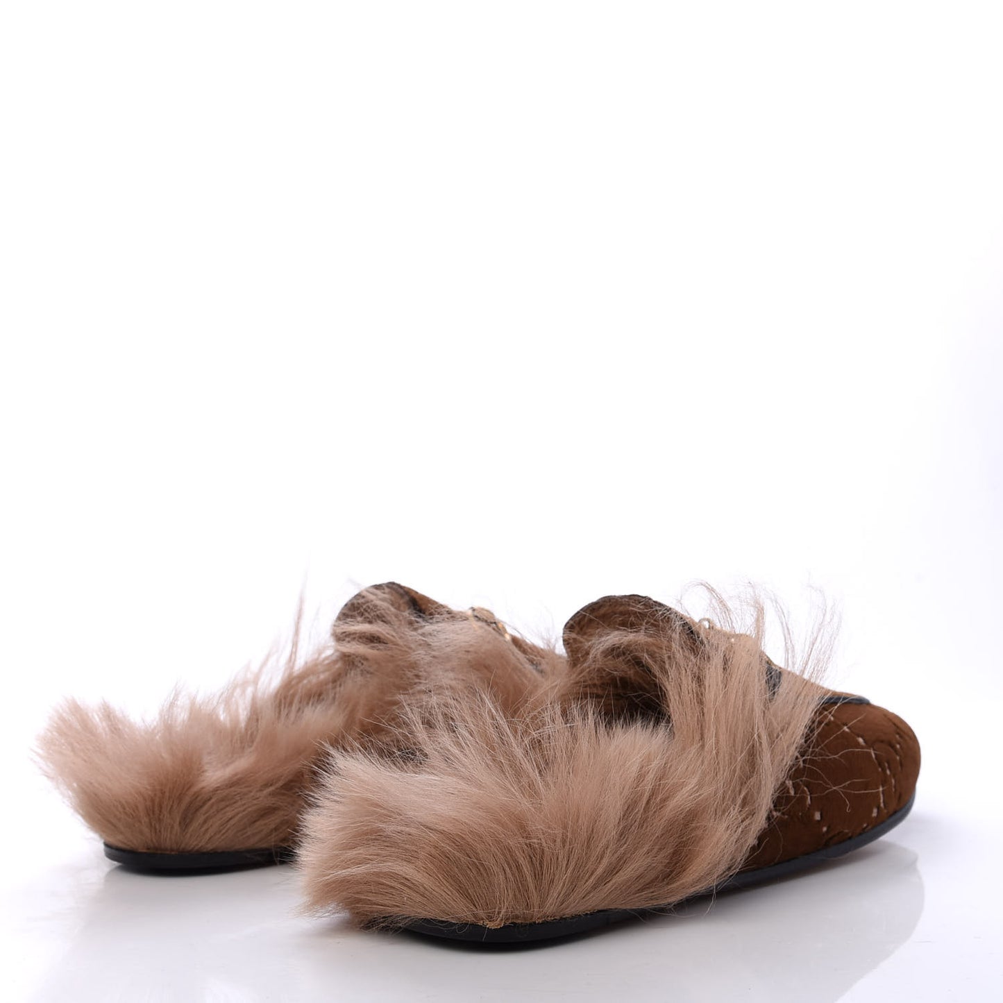 Velvet GG Monogram Fur Womens Princetown Slippers 35 Brown Black Natural