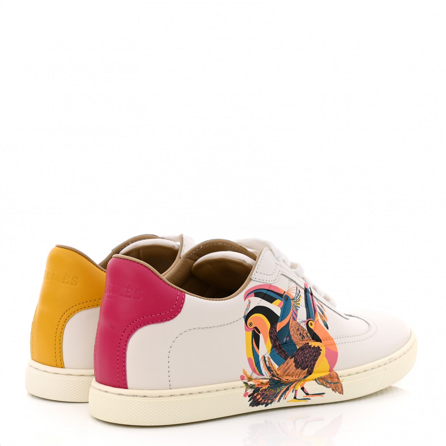 Calfskin Printed Toucans De Paradis Quicker Sneakers 36 White Multicolor