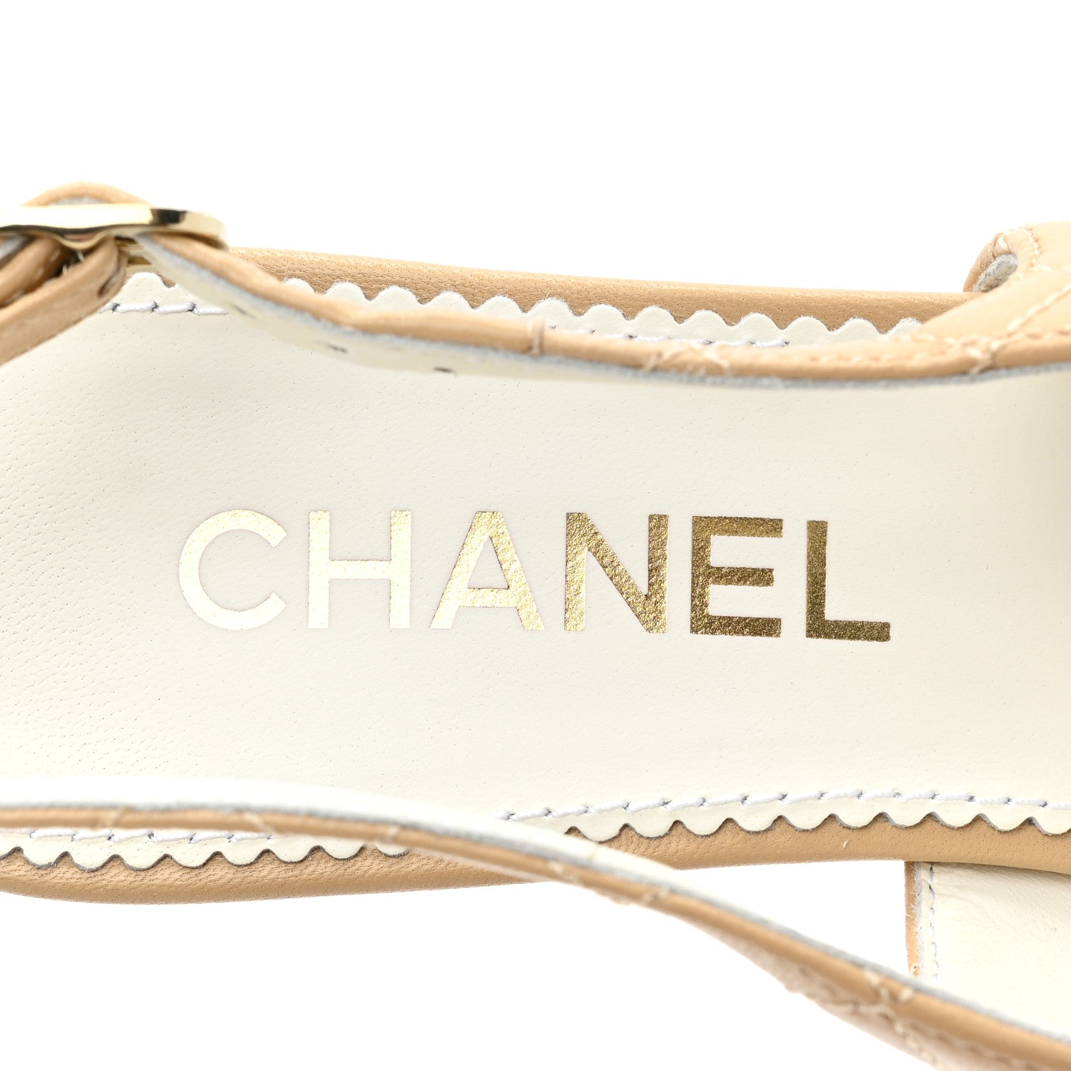 Chanel Lambskin Grosgrain Quilted Cap Toe CC Chain Slingback Pumps 38.5 Beige Black 7 of 9