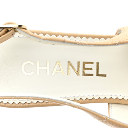Chanel Lambskin Grosgrain Quilted Cap Toe CC Chain Slingback Pumps 38.5 Beige Black 7 of 9