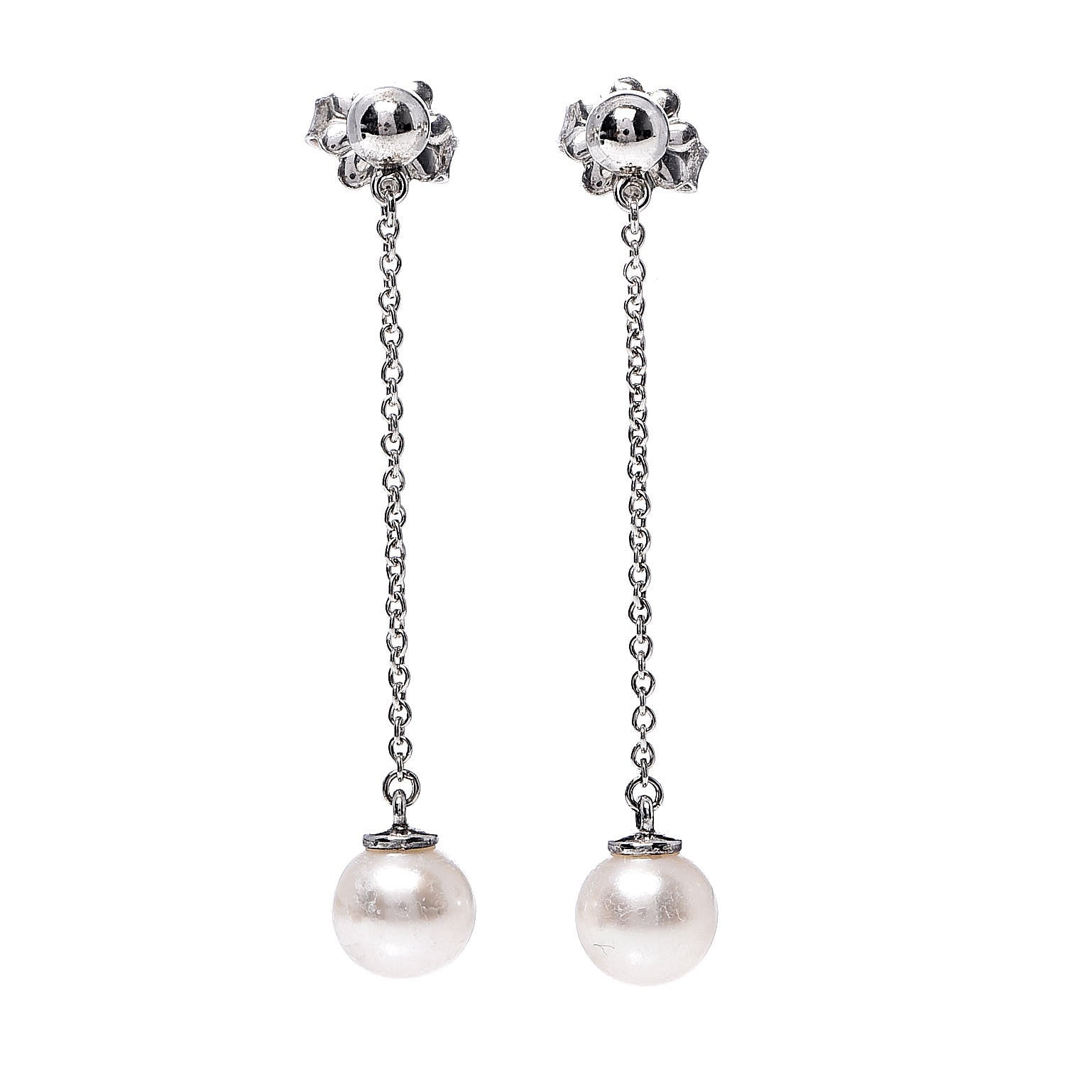 Tiffany Sterling Silver Pearl Ziegfeld Drop Earrings 1 of 5