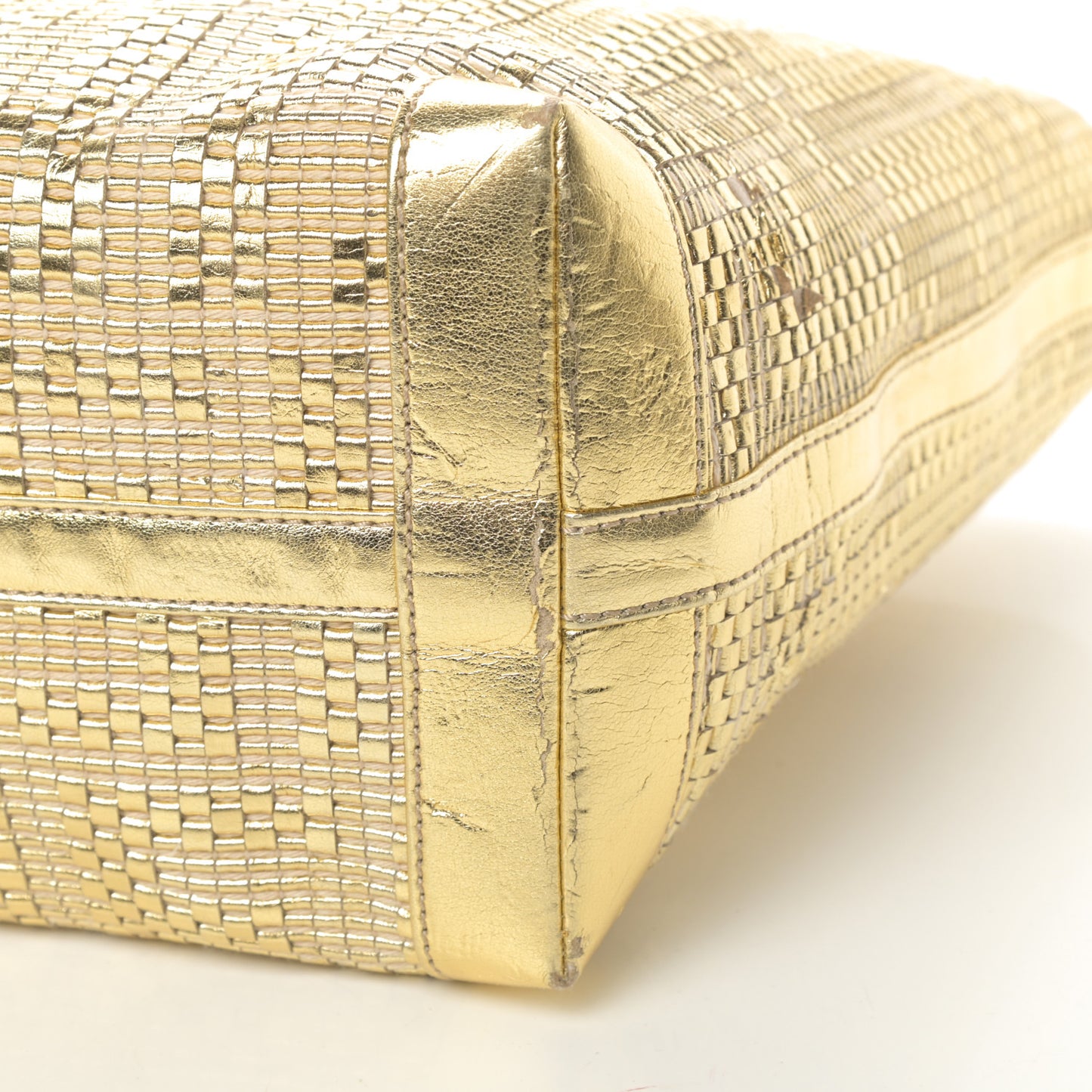 Canvas Metallic Calfskin Woven FF Roll Tote Gold