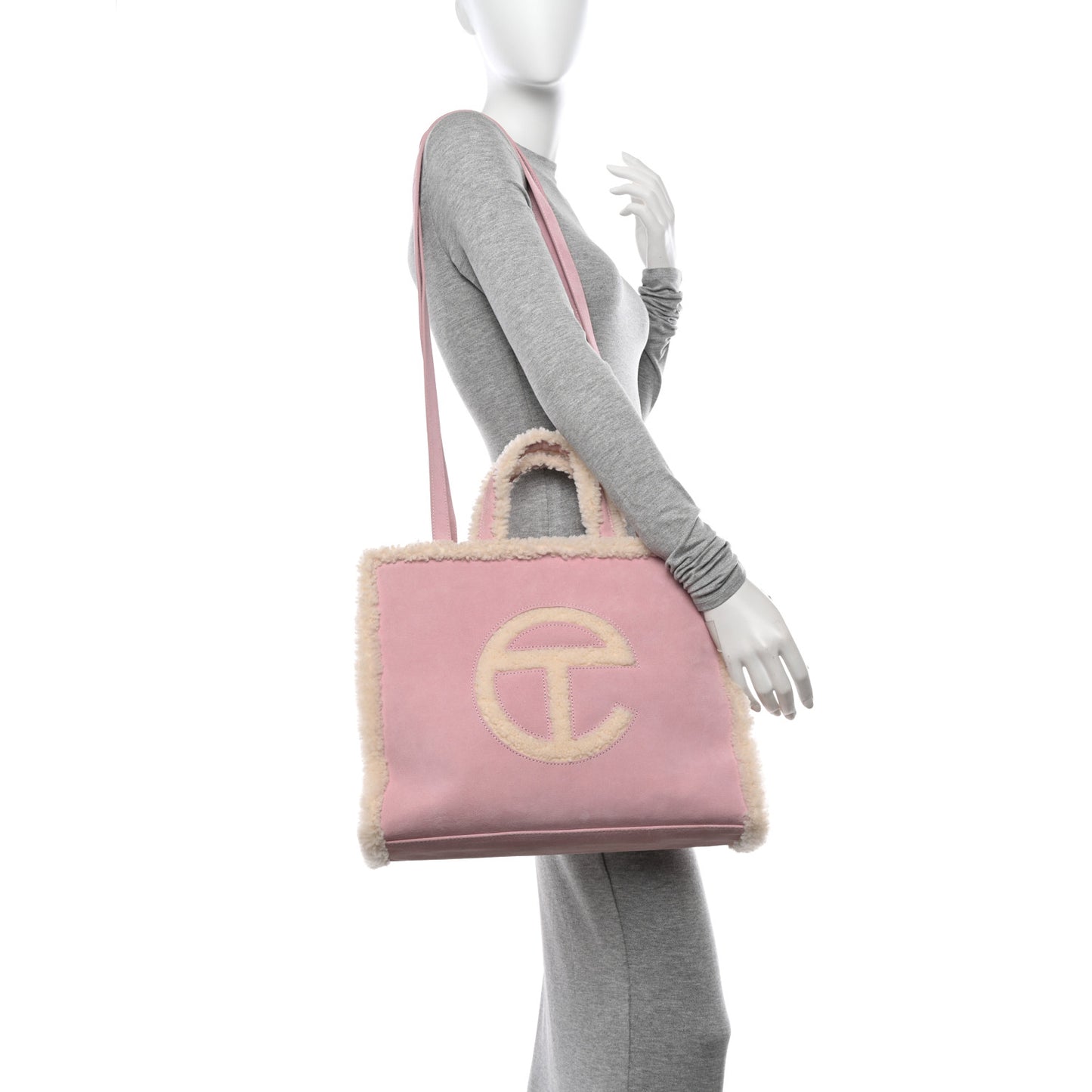 X UGG Suede Shearling Medium Shopping Bag Pink