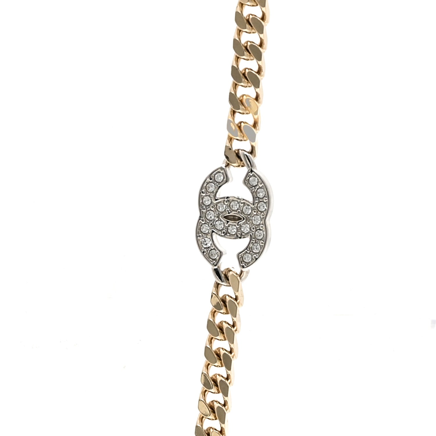 Chanel Crystal Chain CC Link Necklace Gold Silver 4 of 5
