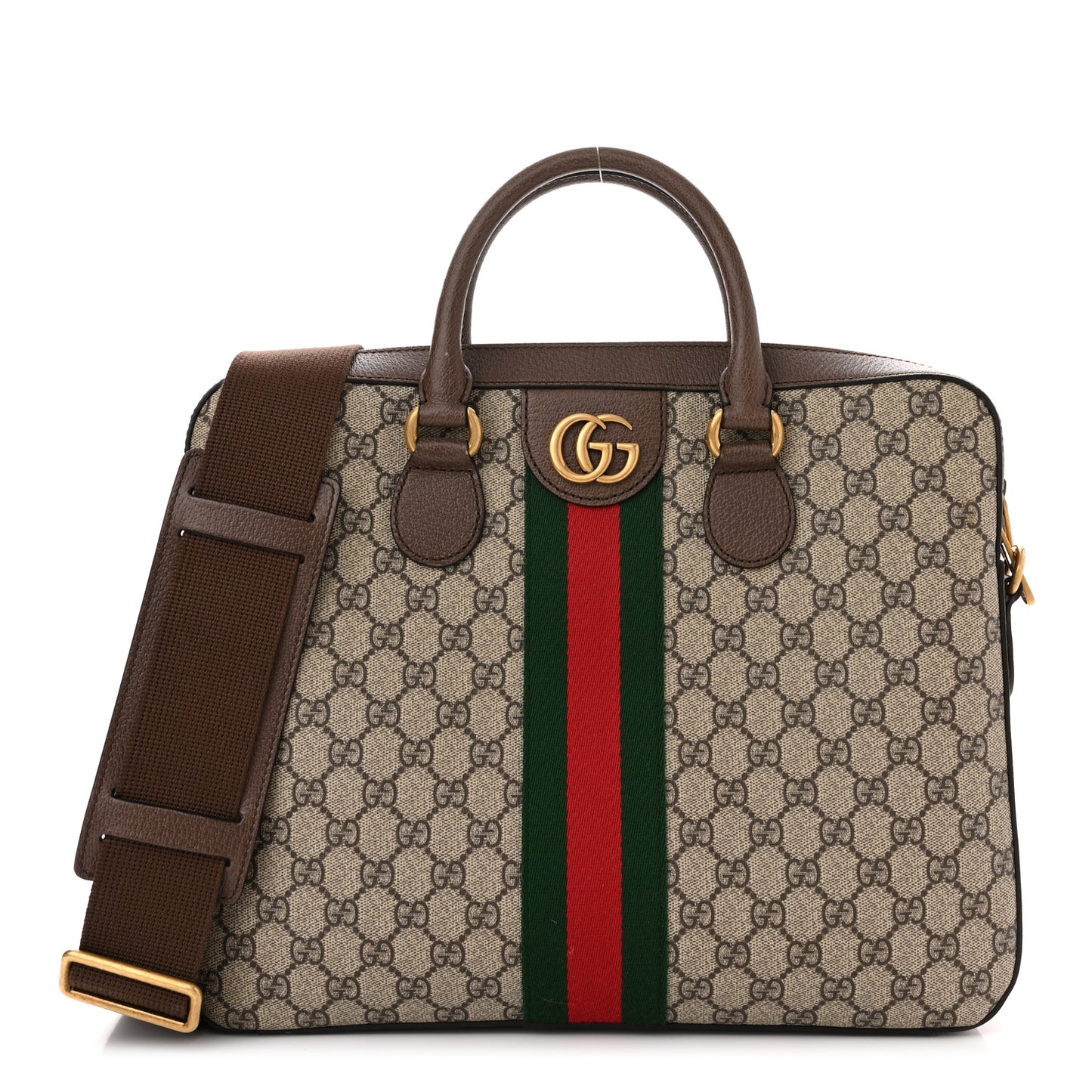 GG Supreme Monogram Textured Calfskin Web Medium Ophidia Briefcase Beige Ebony New Acero