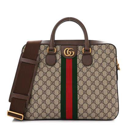 Gucci GG Supreme Monogram Textured Calfskin Web Medium Ophidia Briefcase Beige Ebony New Acero 1 of 9