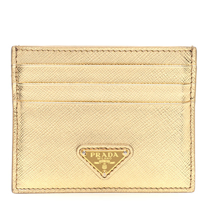 Prada Metallic Saffiano Triangle Card Holder Platino 1 of 8