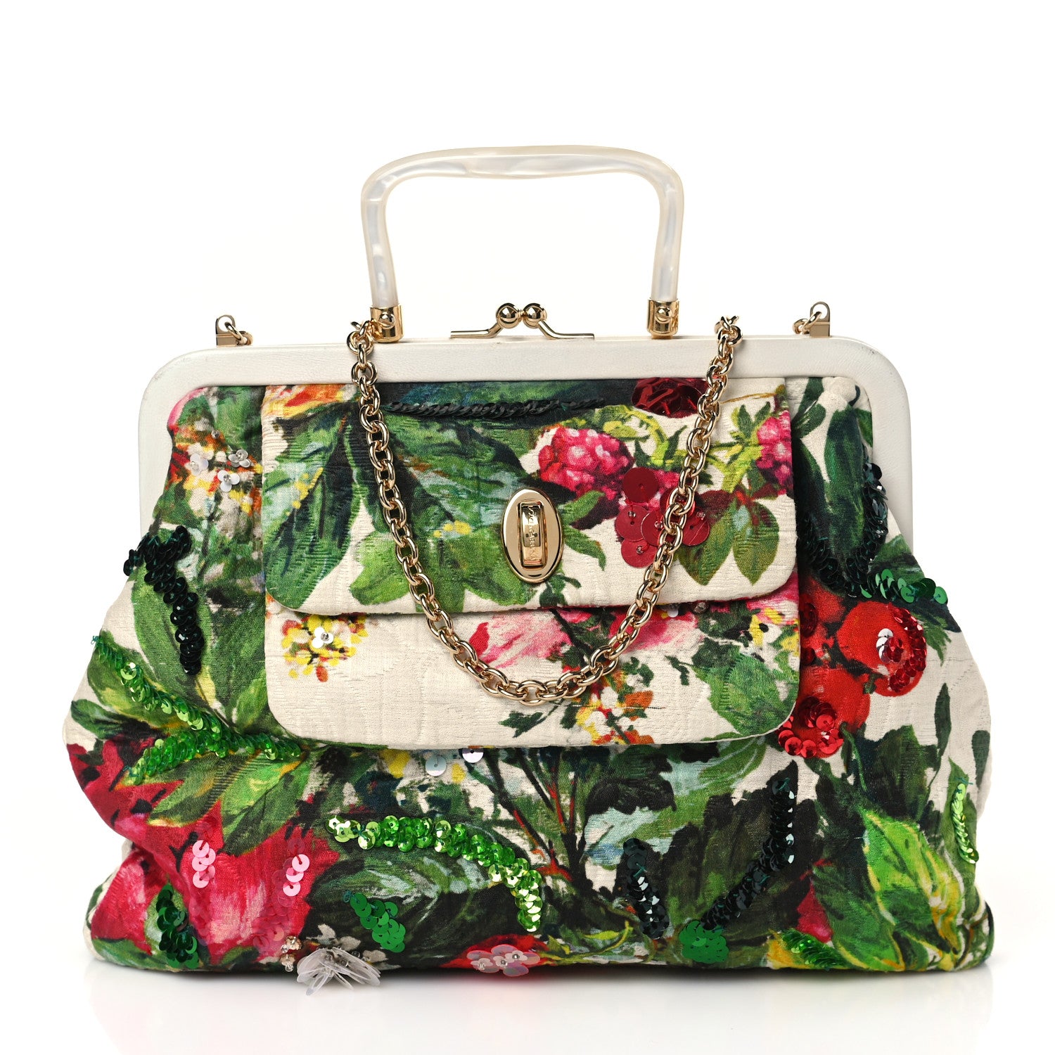 Dolce & Gabbana Fabric Embellished Floral Print Top Handle Chain Satchel Multicolor 1 of 9