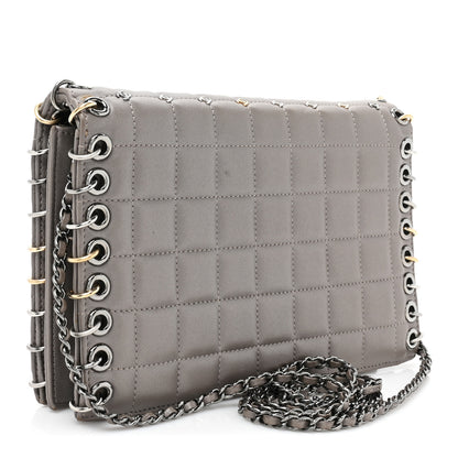 Chanel Lambskin Chocolate Bar Piercing CC Studded Small Chain Flap Bag Grey 3 of 16