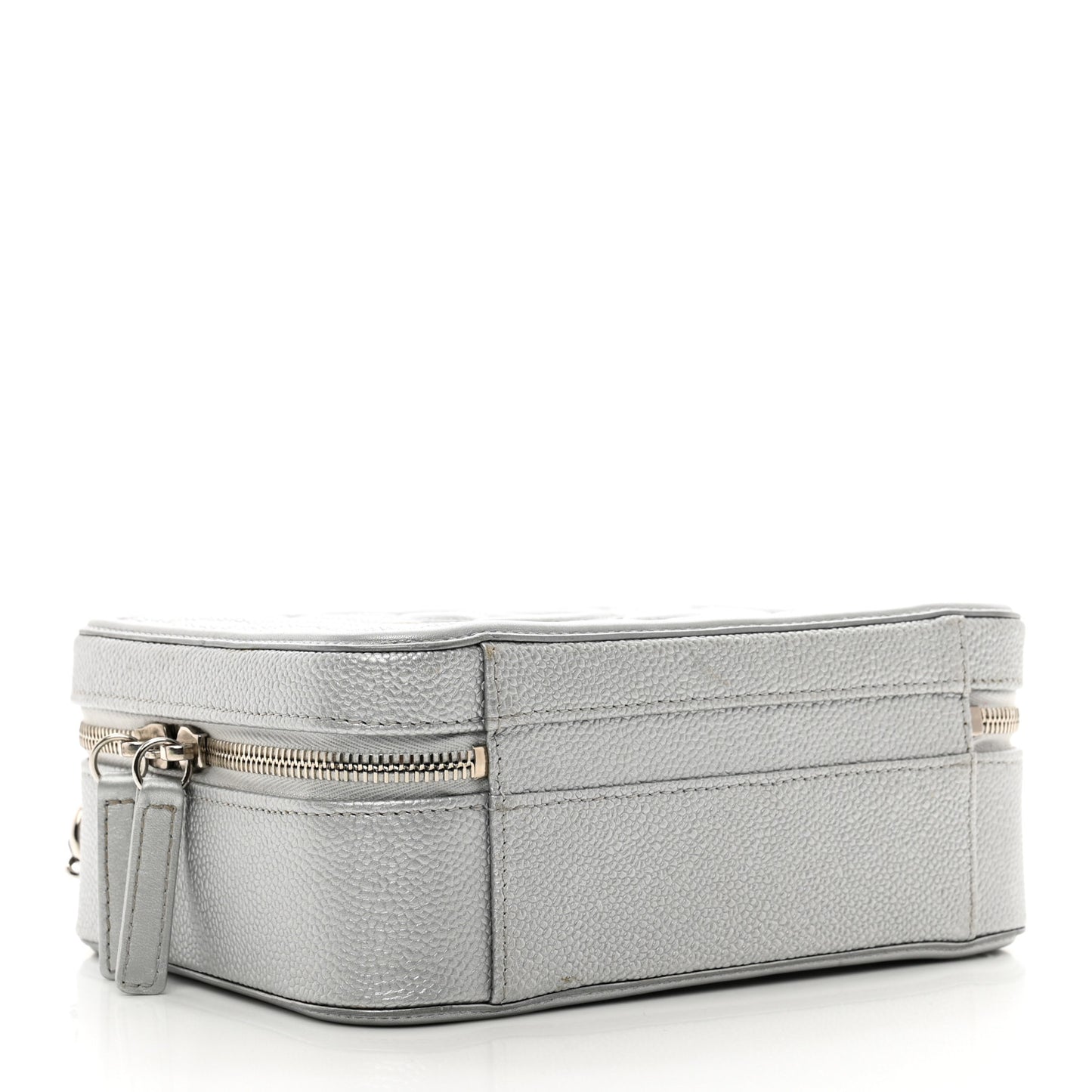 Metallic Caviar Quilted Medium CC Filigree Vanity Case Silver