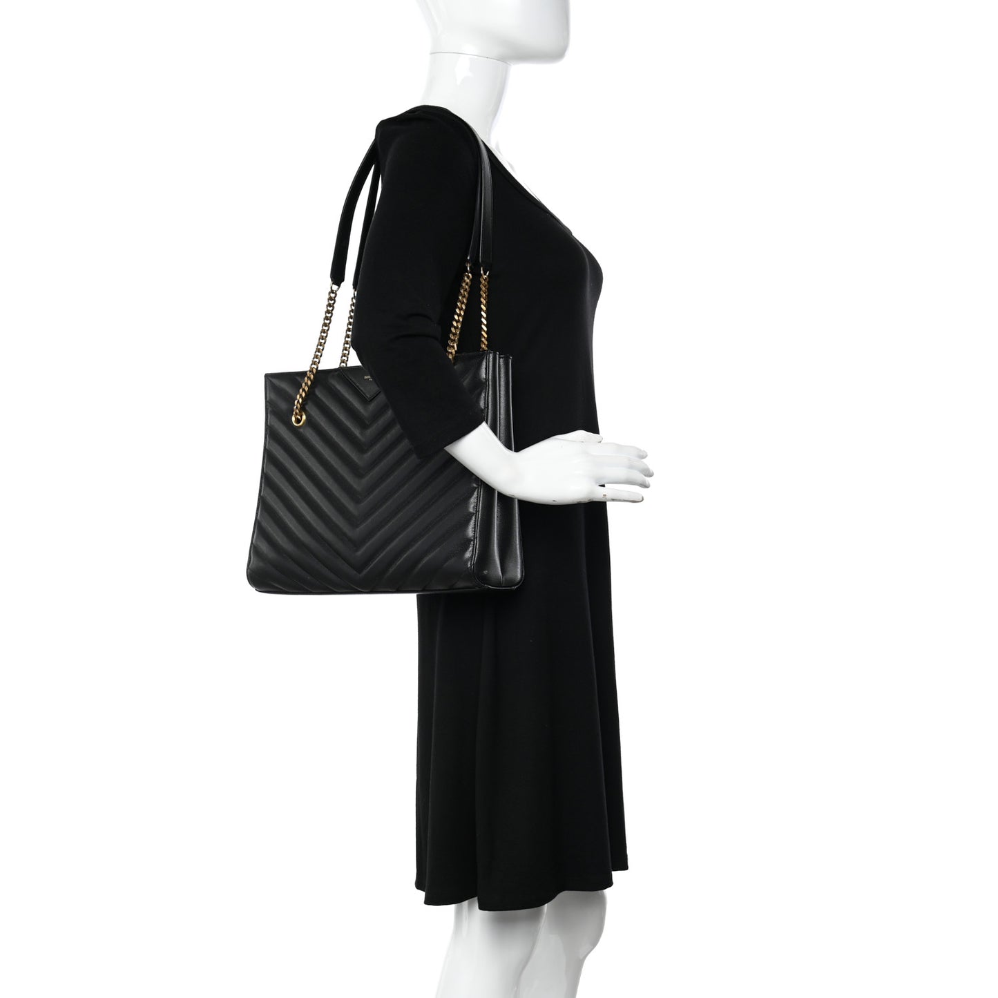 Grain de Poudre Matelasse Chevron Medium Tribeca Shopping Bag Black