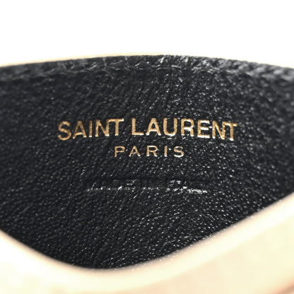 Saint Laurent Grain De Poudre Matelasse Chevron Monogram Credit Card Case Sea Salt 6 of 7