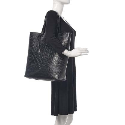 Saint Laurent Calfskin Crocodile Embossed Bold Shopper Tote Black 2 of 12