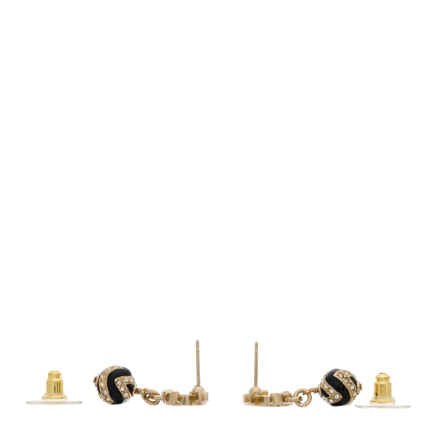 Crystal Enamel CC Drop Earrings Gold Black