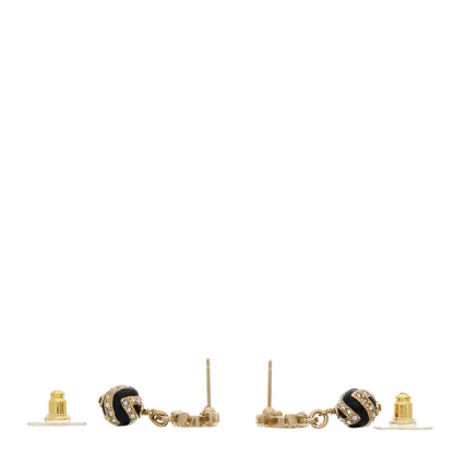 Chanel Crystal Enamel CC Drop Earrings Gold Black 3 of 4
