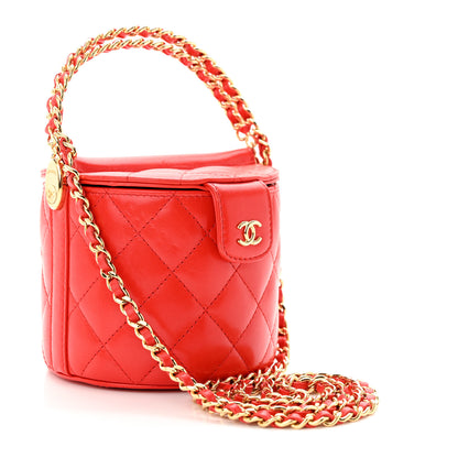 Chanel Lambskin Quilted Chain Top Handle Vanity With Chain Red 3 of 11