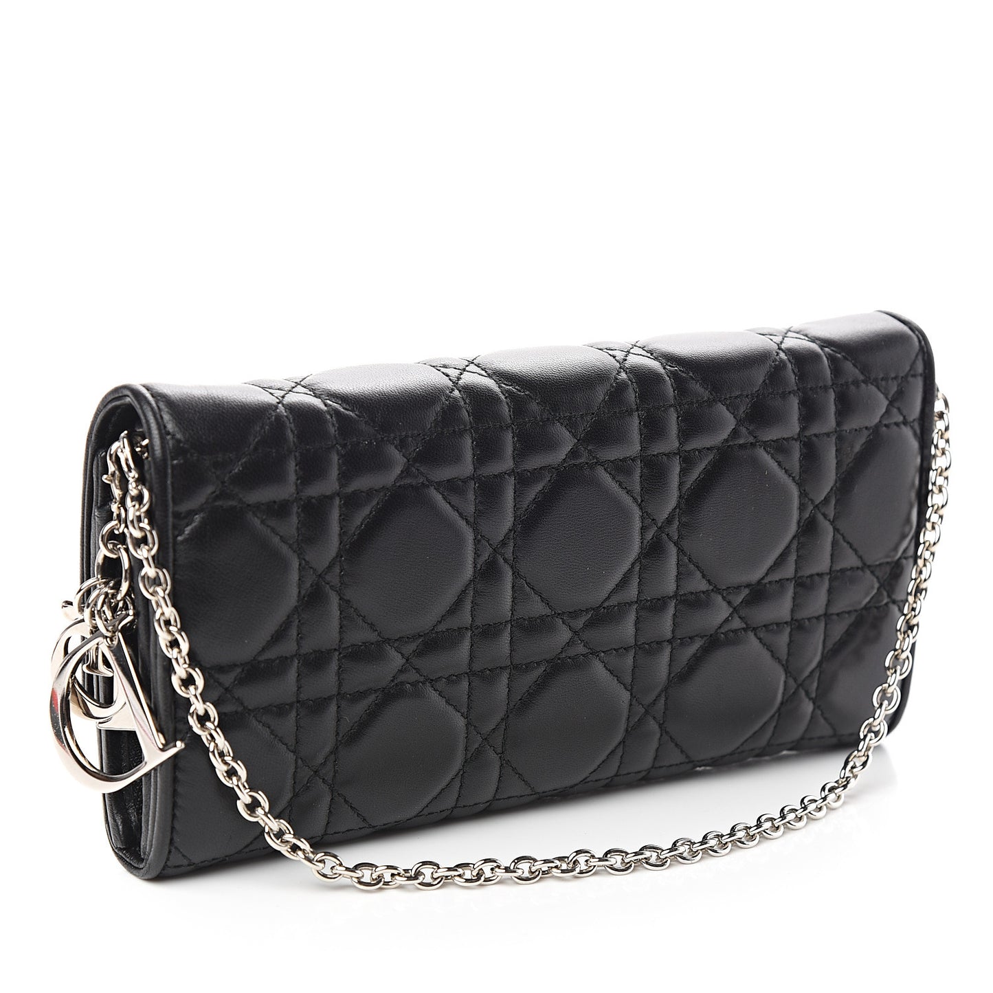Lambskin Cannage Lady Dior Rendezvous Wallet On Chain Black