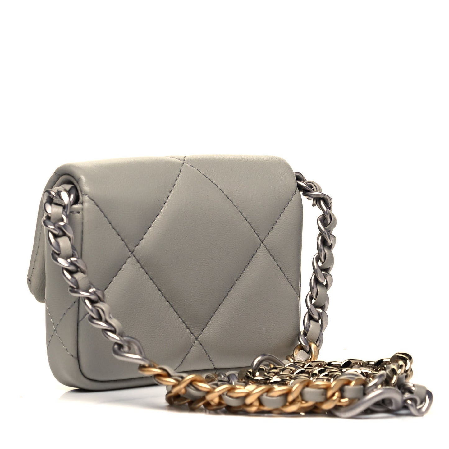 Lambskin Quilted Chanel 19 Flap Belt Bag Grey