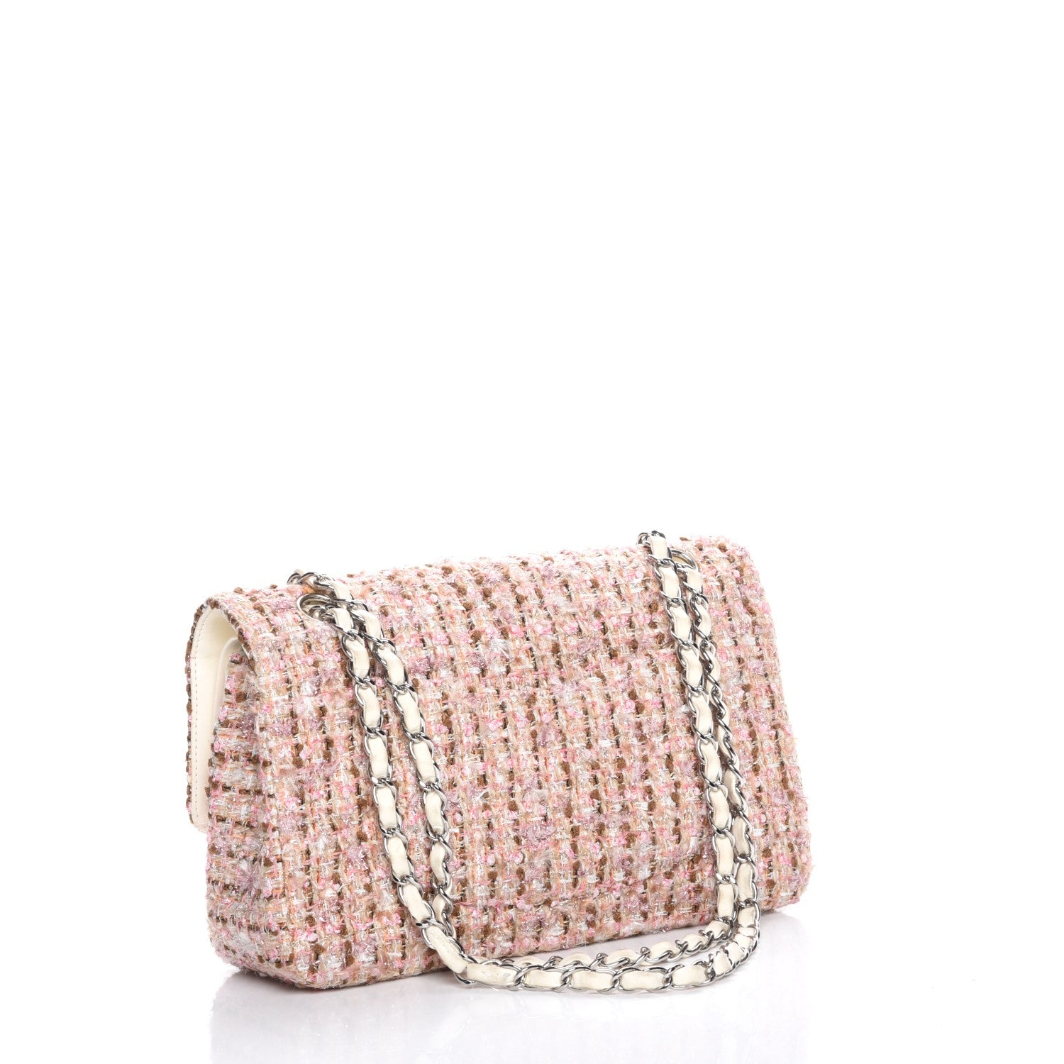 Chanel Tweed Quilted Medium Double Flap Pink Gold 3 of 8