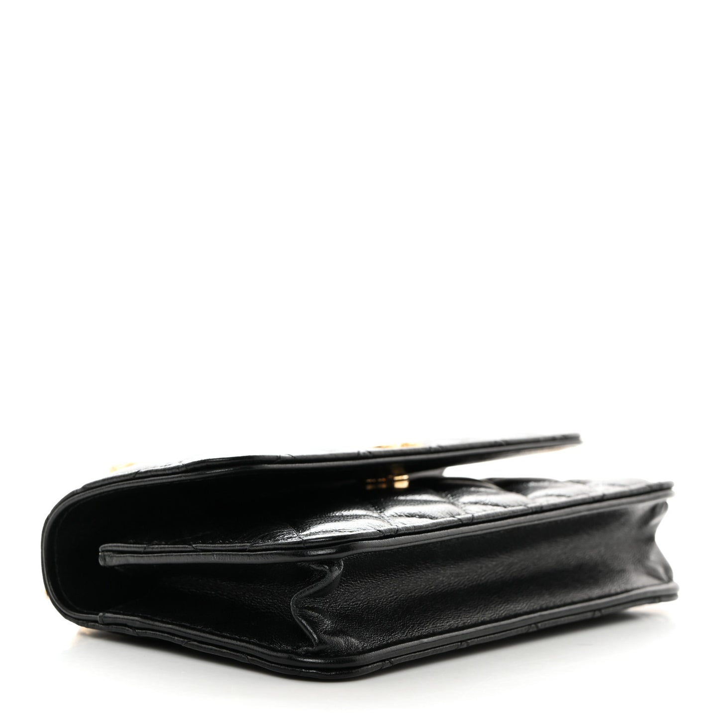 Lambskin Quilted Dynasty Flap Phone Holder With Chain Black