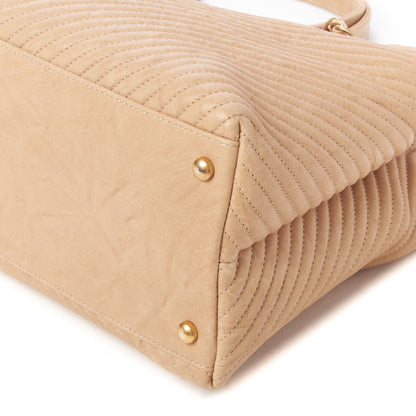 Chanel Wrinkled Lambskin Chevron Quilted Surpique Tote Beige 5 of 8