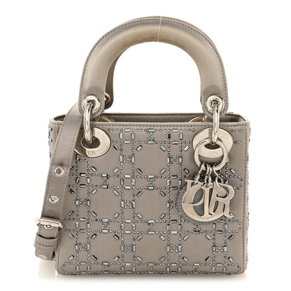 Christian Dior Satin Crystal Cannage Mini Lady Dior Gray 1 of 11