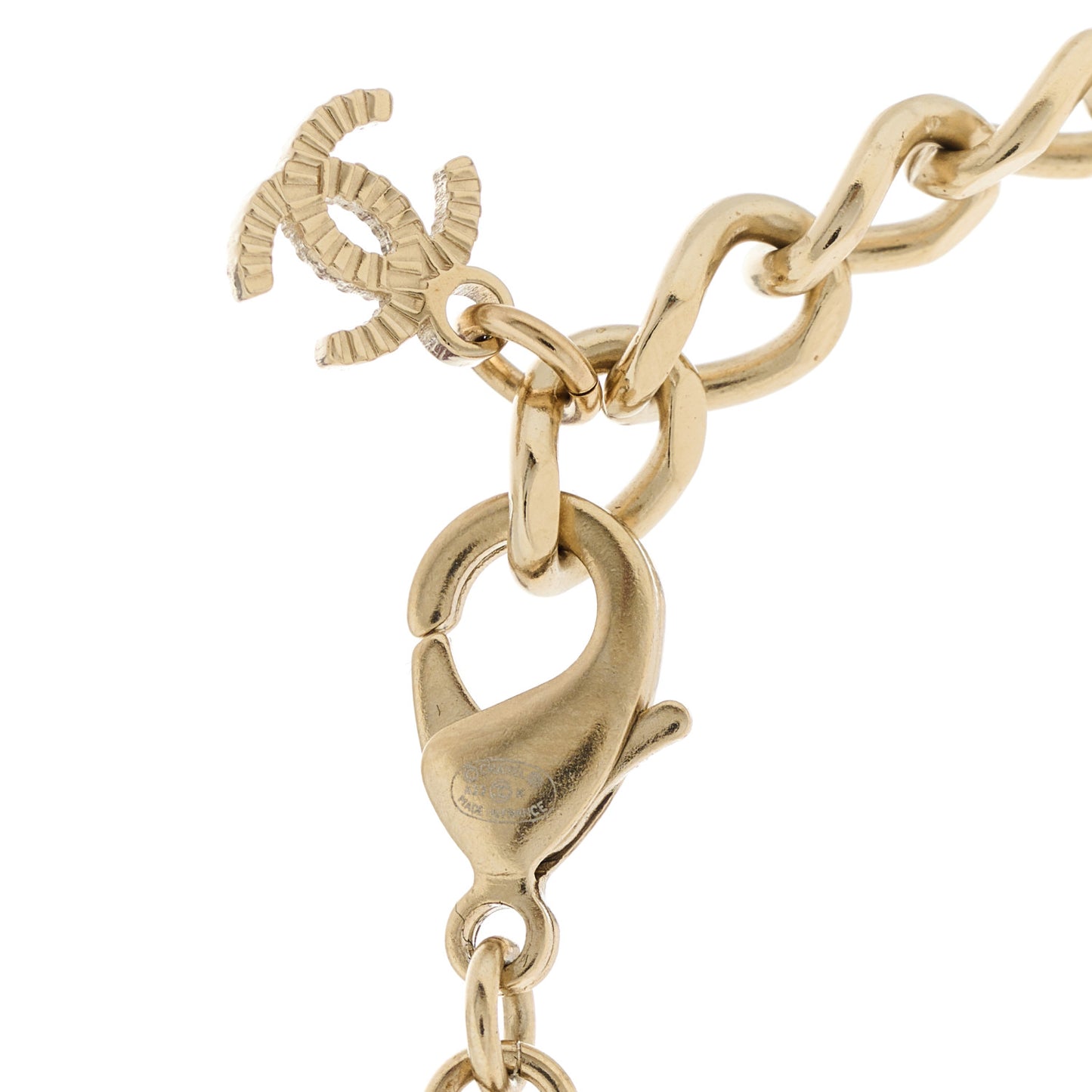 Pearl Crystal Baguette CC Short Necklace Gold