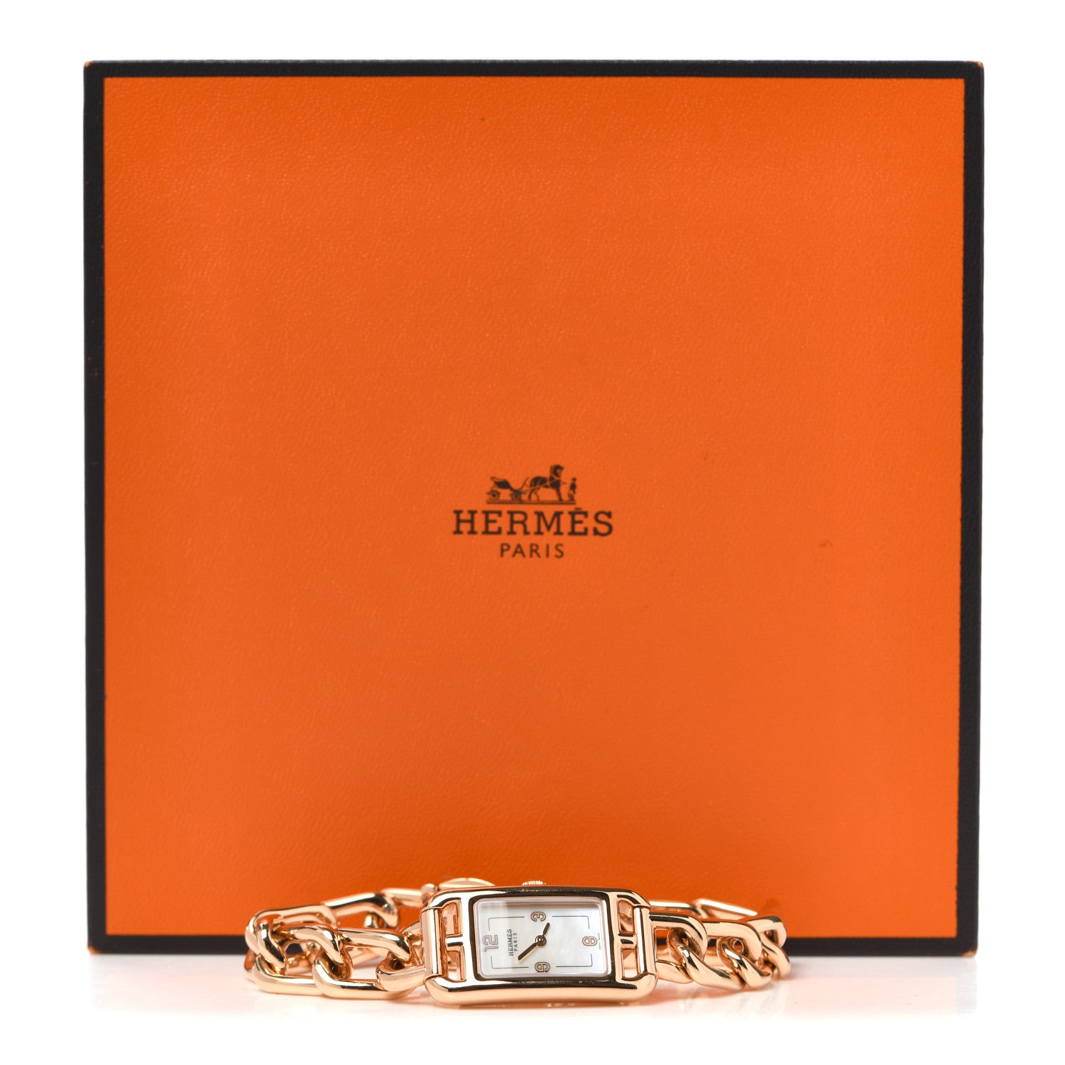 Hermes 18K Rose Gold Mother of Pearl 17mm Nantucket Quartz Watch 5 of 5