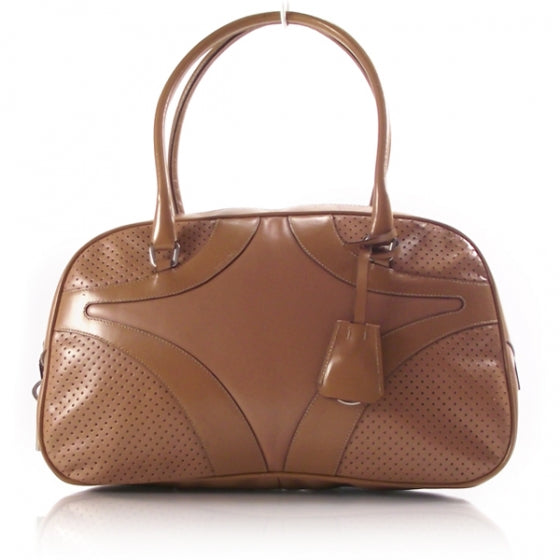 Leather Perforated Bowling Bag Brown
