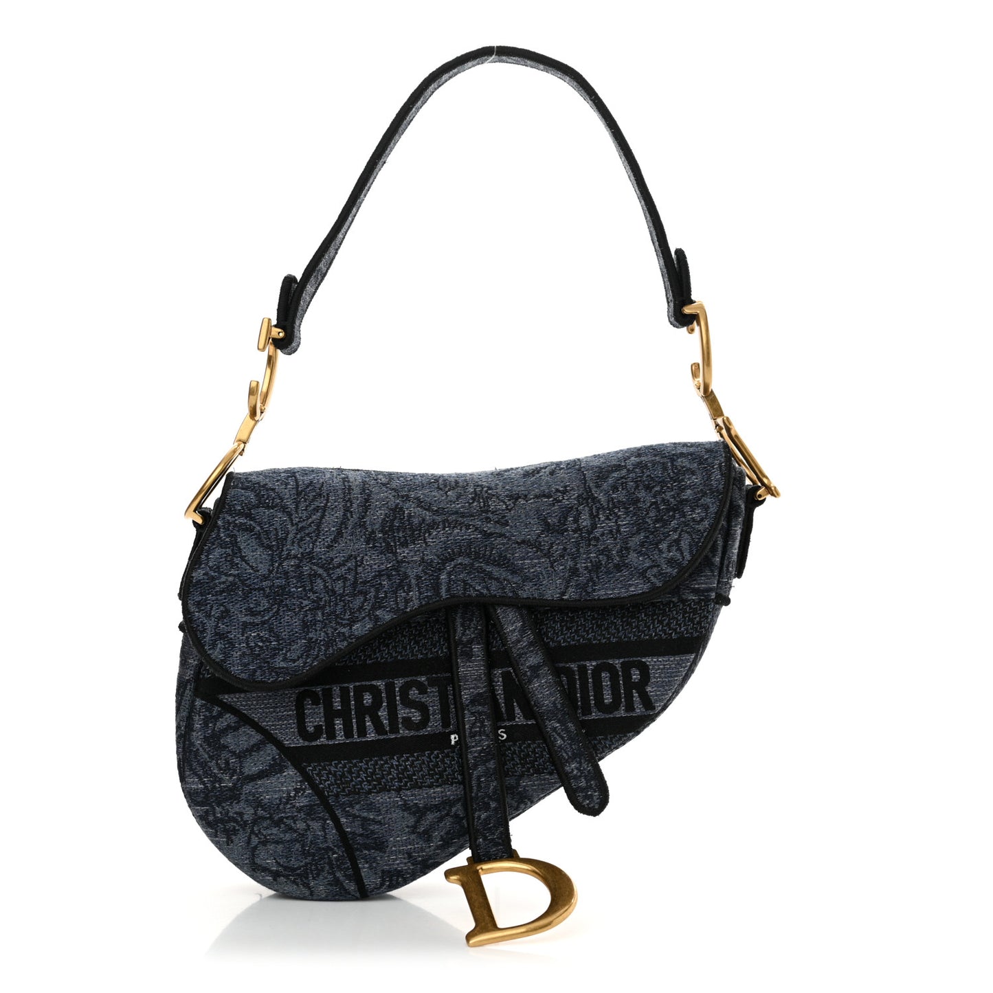 Canvas Embroidered Floral Saddle Bag Blue