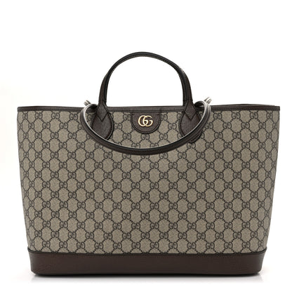 Gucci GG Supreme Monogram Textured Calfskin Medium Ophidia Shoulder Tote Bag Beige Ebony New Acero 1 of 10