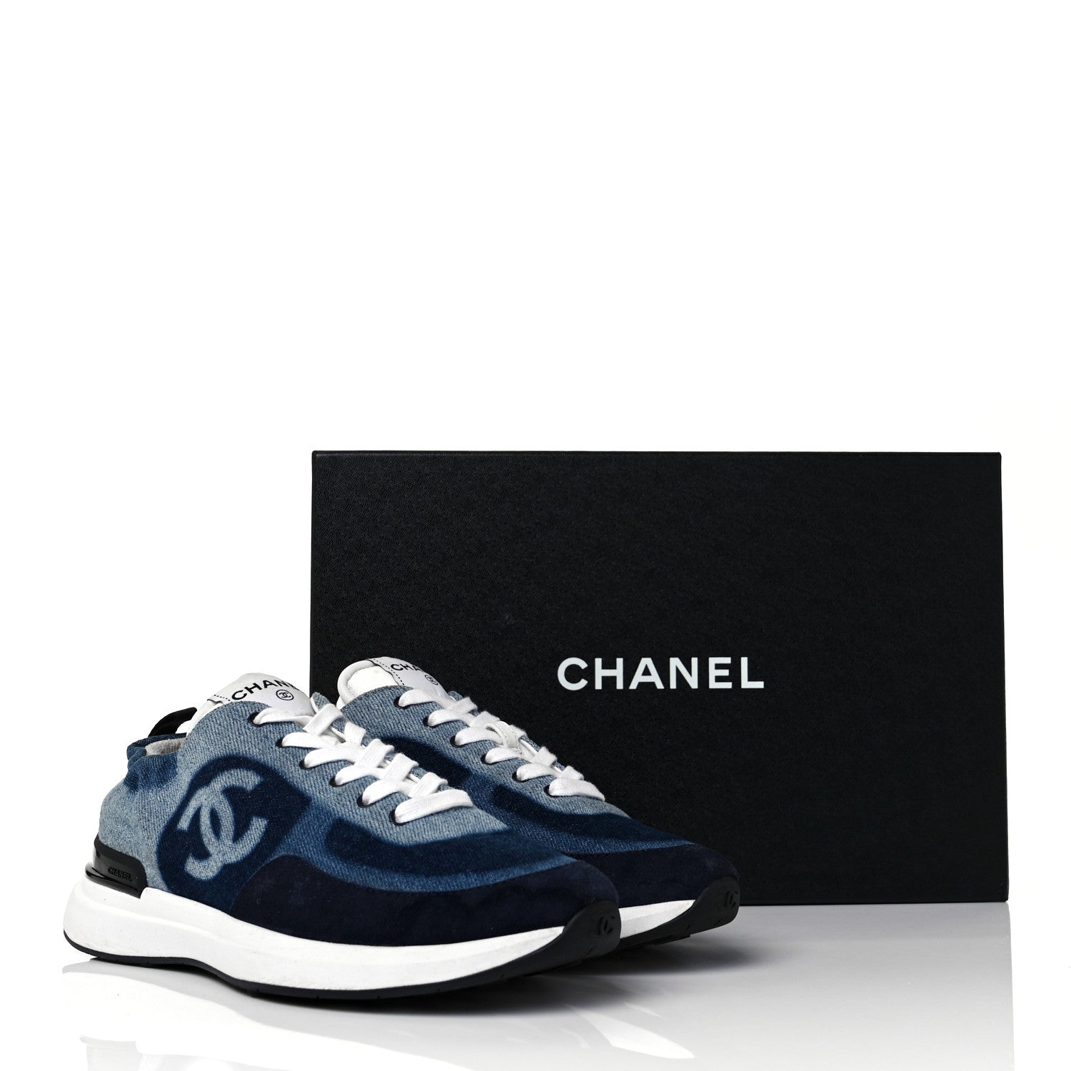 Chanel Denim Suede Calfskin Womens CC Sneakers 37.5 Dark Blue 8 of 8