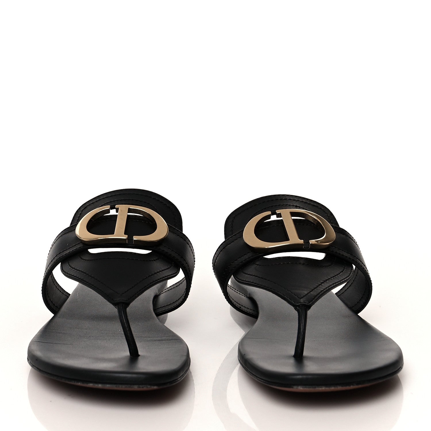 Christian Dior Calfskin 30 Montaigne Thong Sandals 37.5 Black 2 of 8