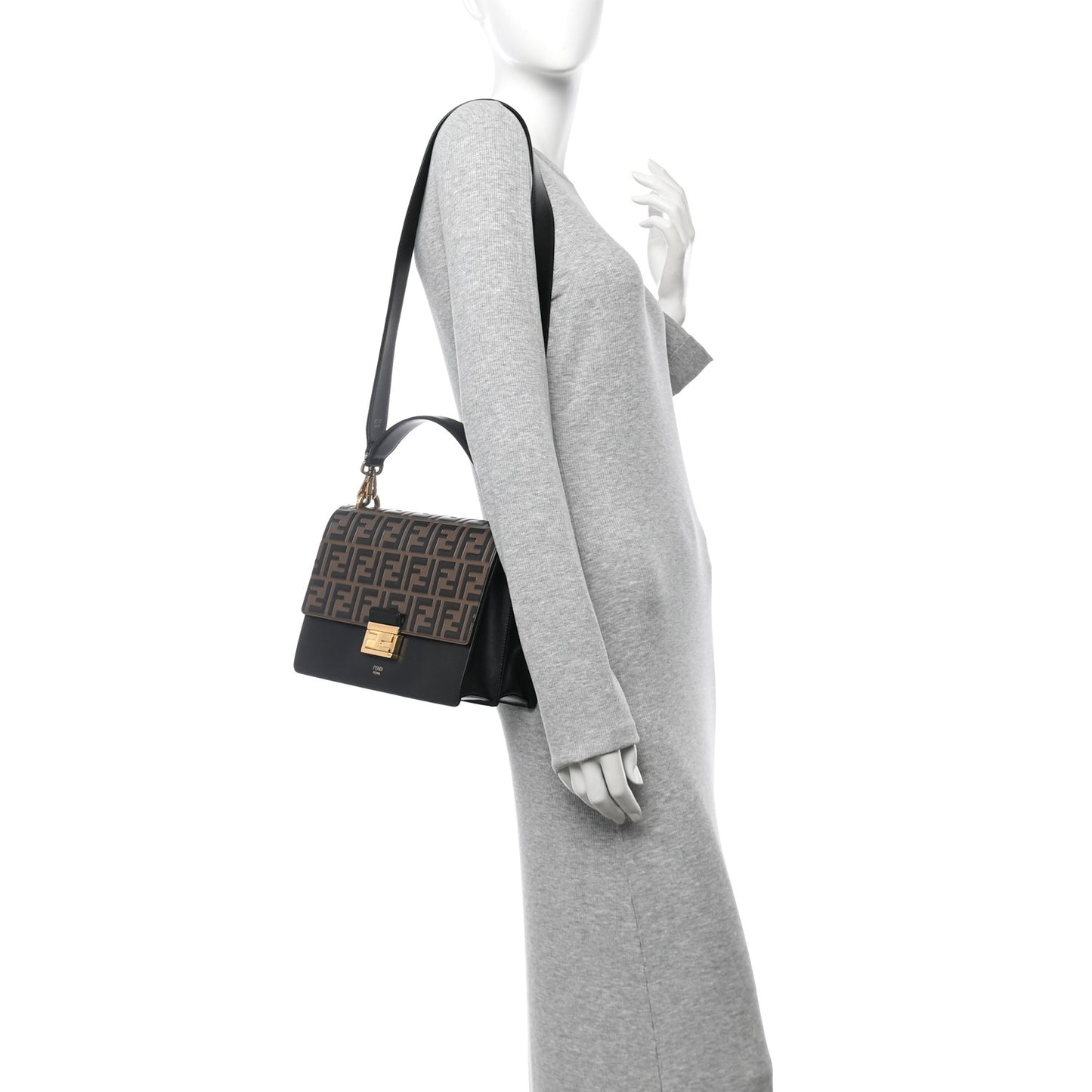Vitello Liberty Bi-Color FF 1974 Embossed Chain Strap Kan U Shoulder Bag Black Maya