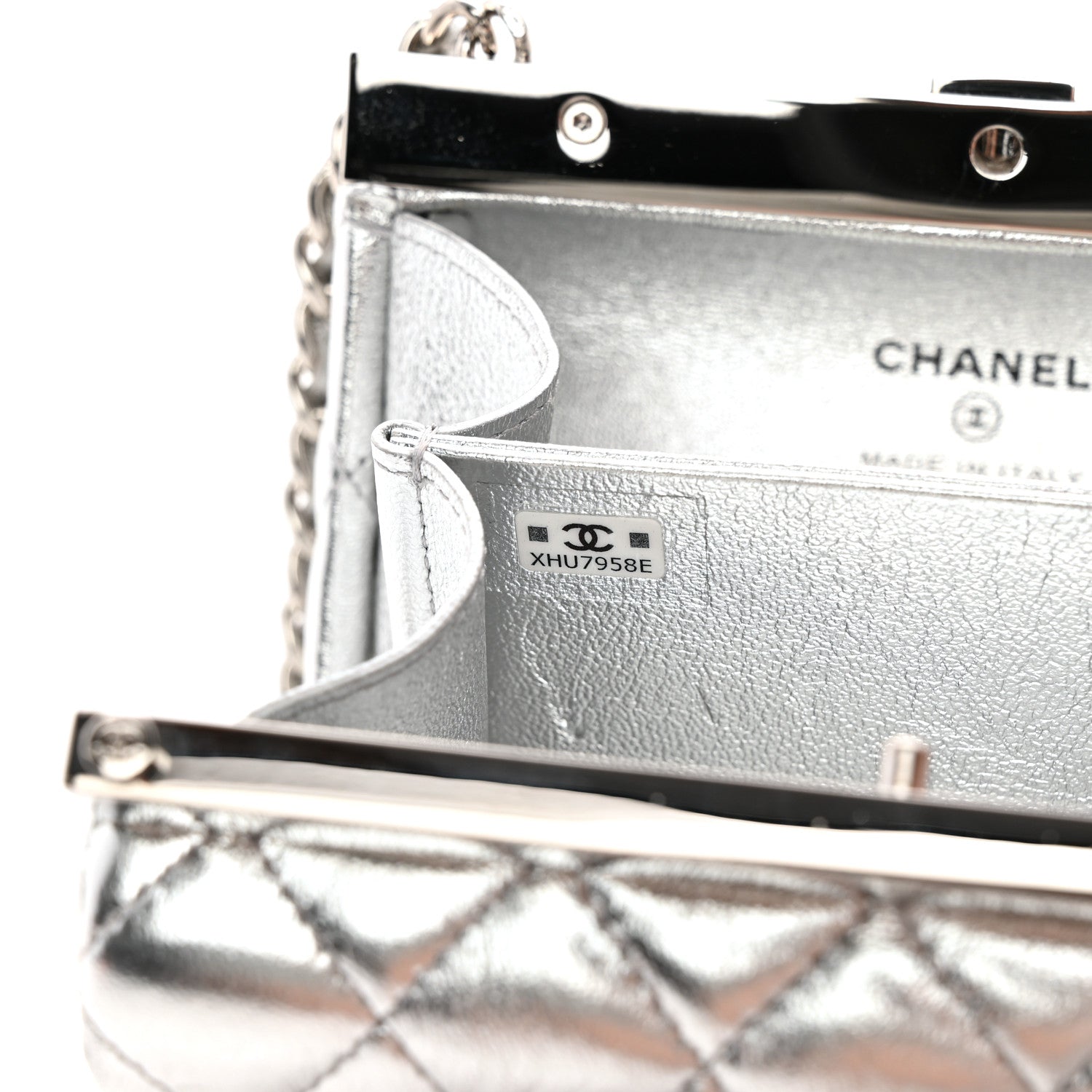 Chanel Metallic Calfskin Quilted Box Crossbody Silver 7 of 11